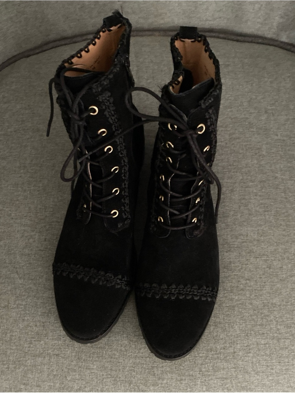 NWOB Jack Roger’s Black Whipstitch Combat Boot Gemma Lace Up Booties Size 8